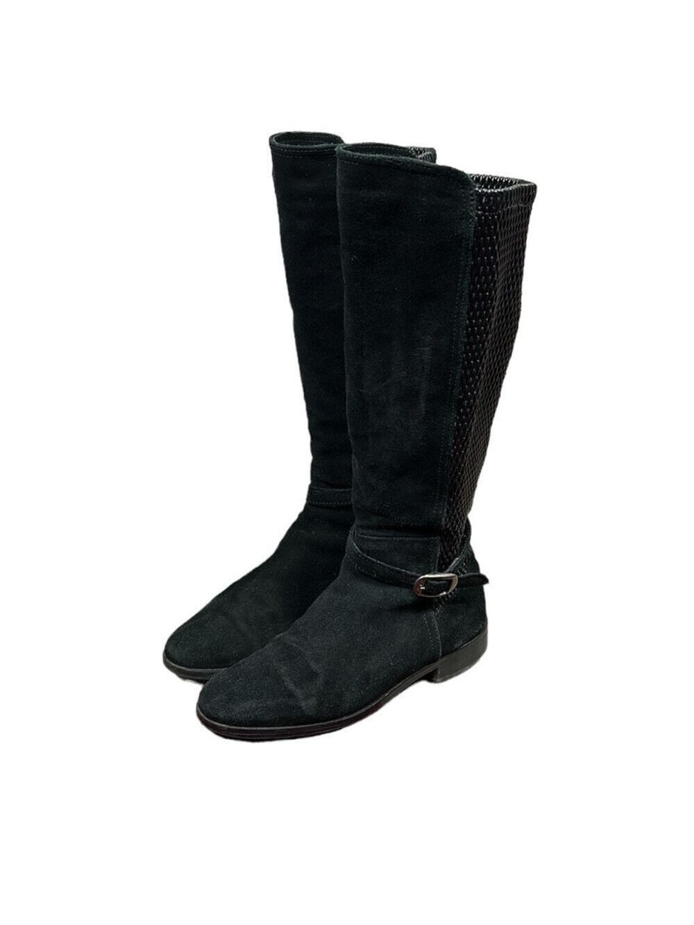 Fabianelli Made in Italy Black Suede Leather Riding Boots Size 38